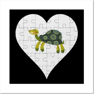 Jigsaw  Turtle Heart Design - Fish Turtle Posters and Art